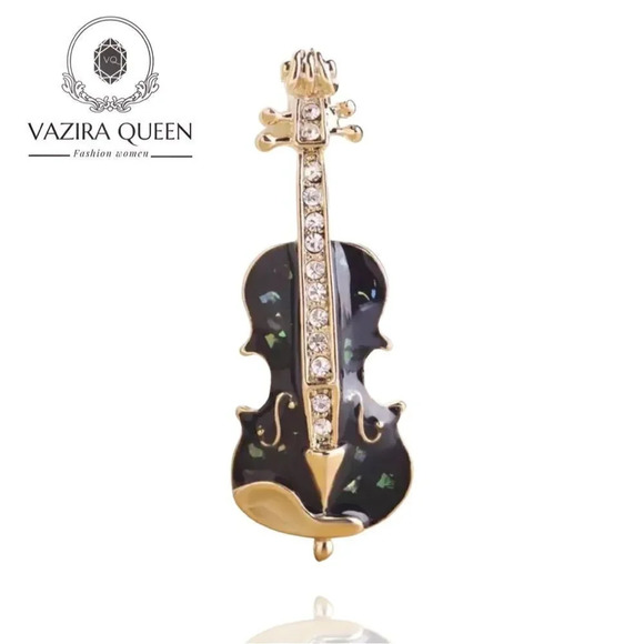 VQ Enamel Violin Brooch - Picture 1 of 6